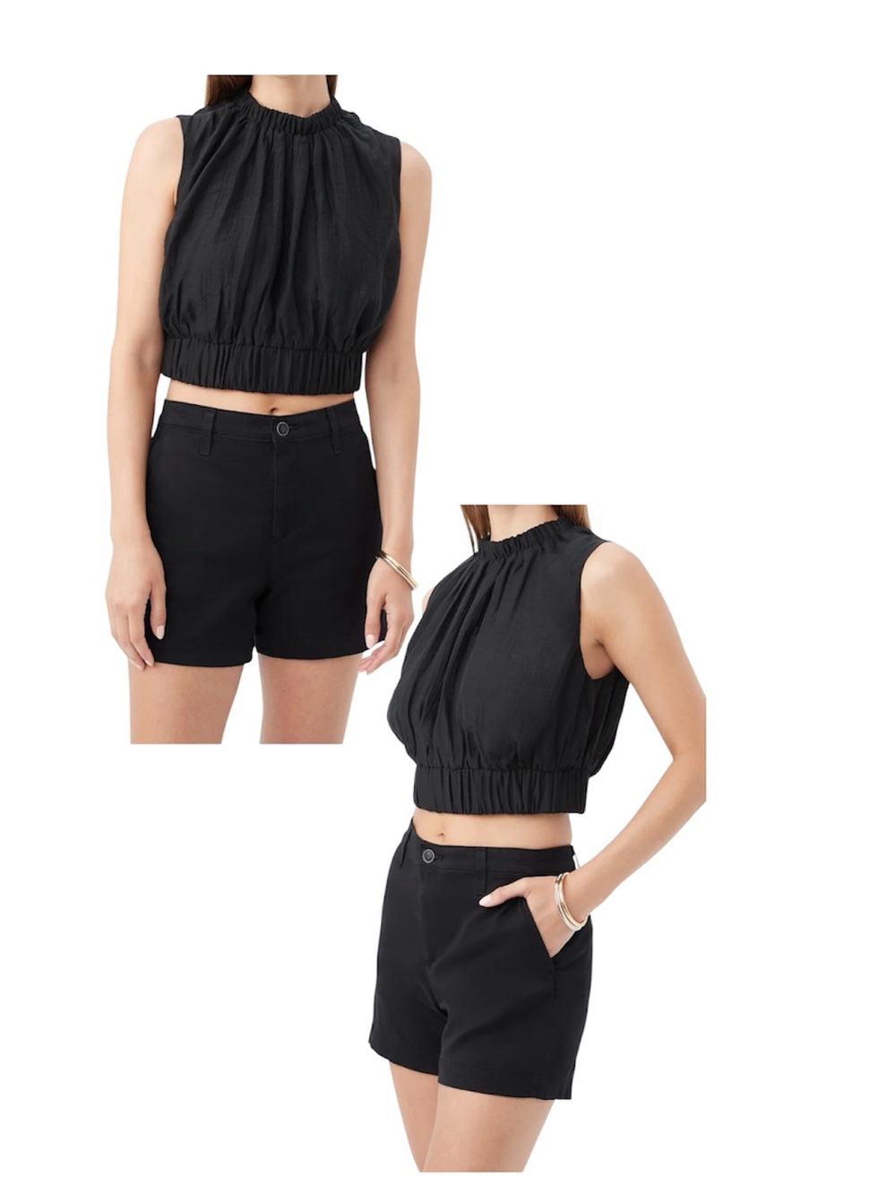 Trina Turk Kalila Black Blouson Sleeveless Cropped Top, Size Medium